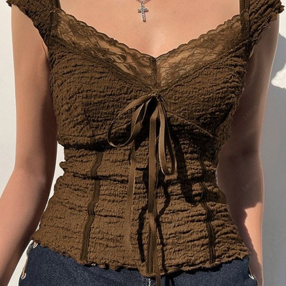 EARTHBOUND Brown Lacey Top